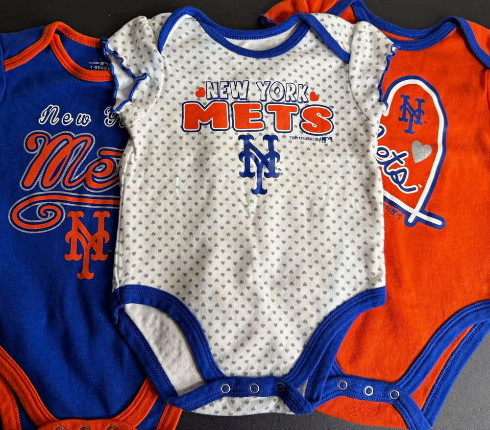 MLB Genuine Merchandise New York Mets Logo Bodysuit 3-Piece Set 0-3M